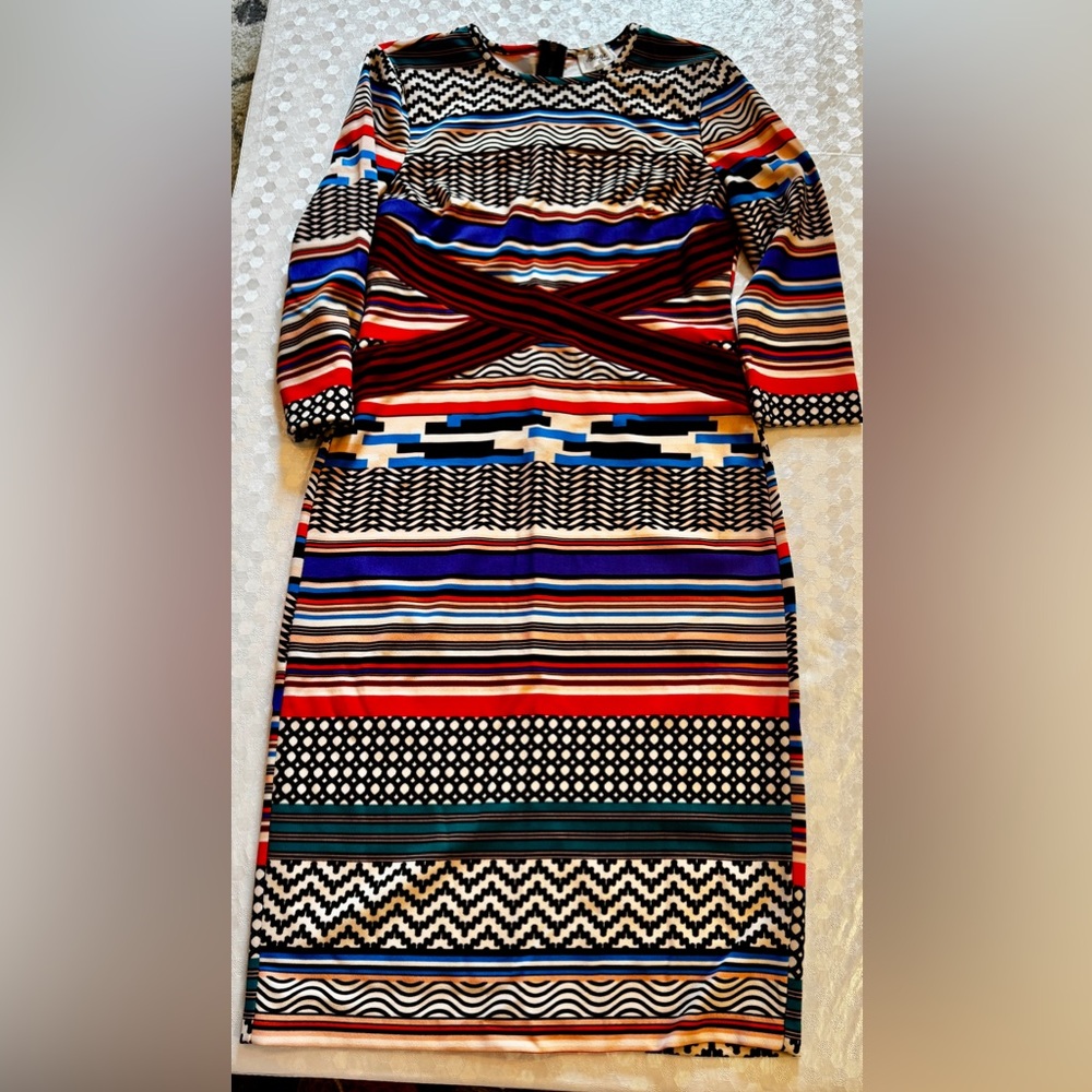 Beige By Eci Multicolor Striped and Patterned Women's Dress